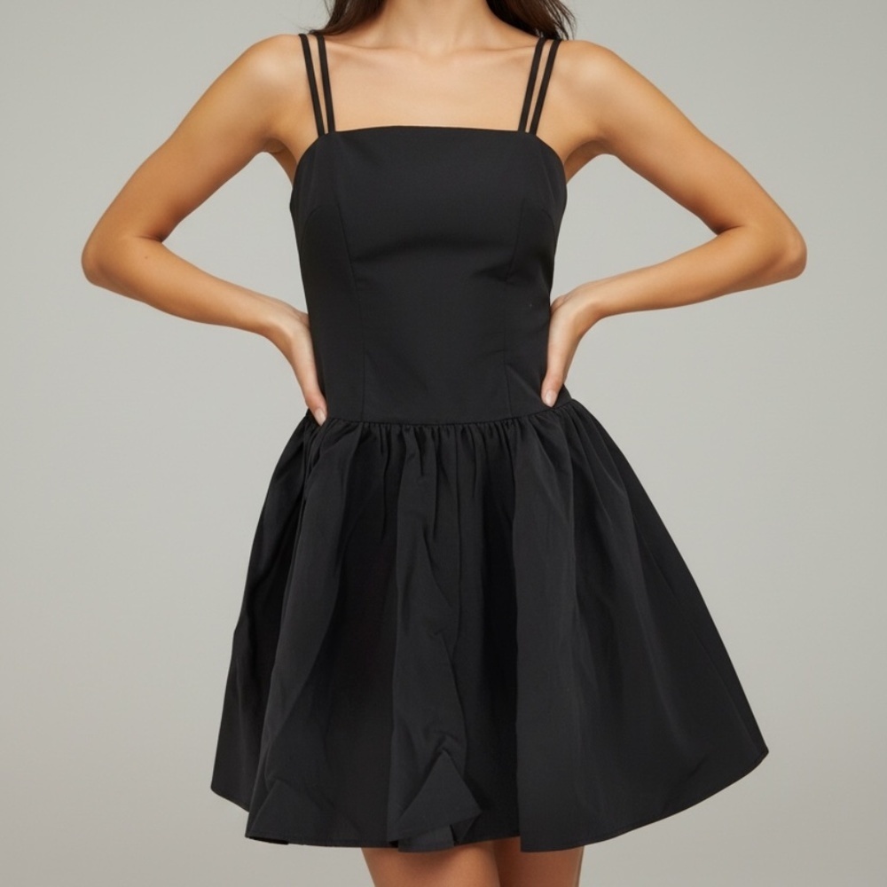 Keepsake Black Mini Dress Strappy Open Back Fit Flare Size S